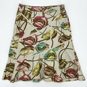 Oilily Linen-Cotton Floral Flounce A-Line Midi Skirt Size 6